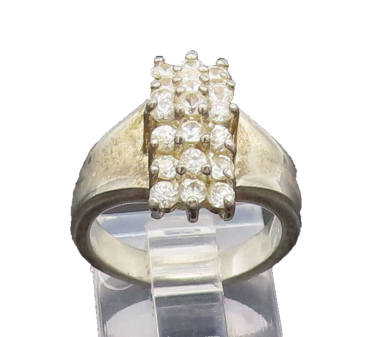 925 Silver  Vintage Multi White Topaz Band Bridge Solid Ring Sz 5.75  RG26808