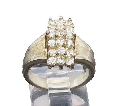 925 Silver  Vintage Multi White Topaz Band Bridge Solid Ring Sz 5.75  RG26808