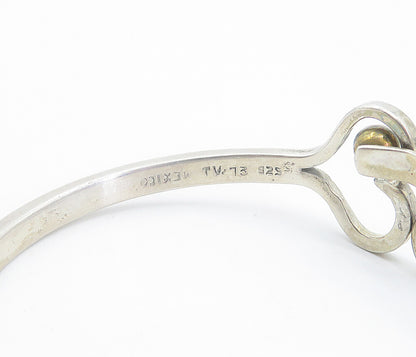 MEXICO 925 Sterling Silver  Vintage 2 Tone Love Hearts Bangle Bracelet  BT3387