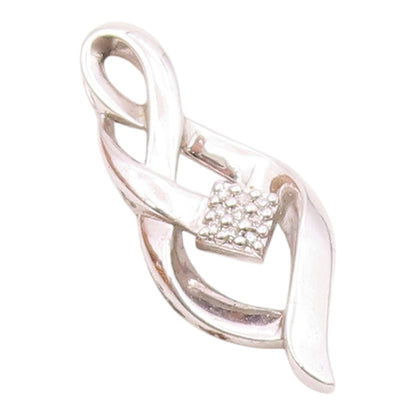 925 Sterling Silver  Vintage Shiny Genuine Diamonds Ribbon Pendant  PT17977