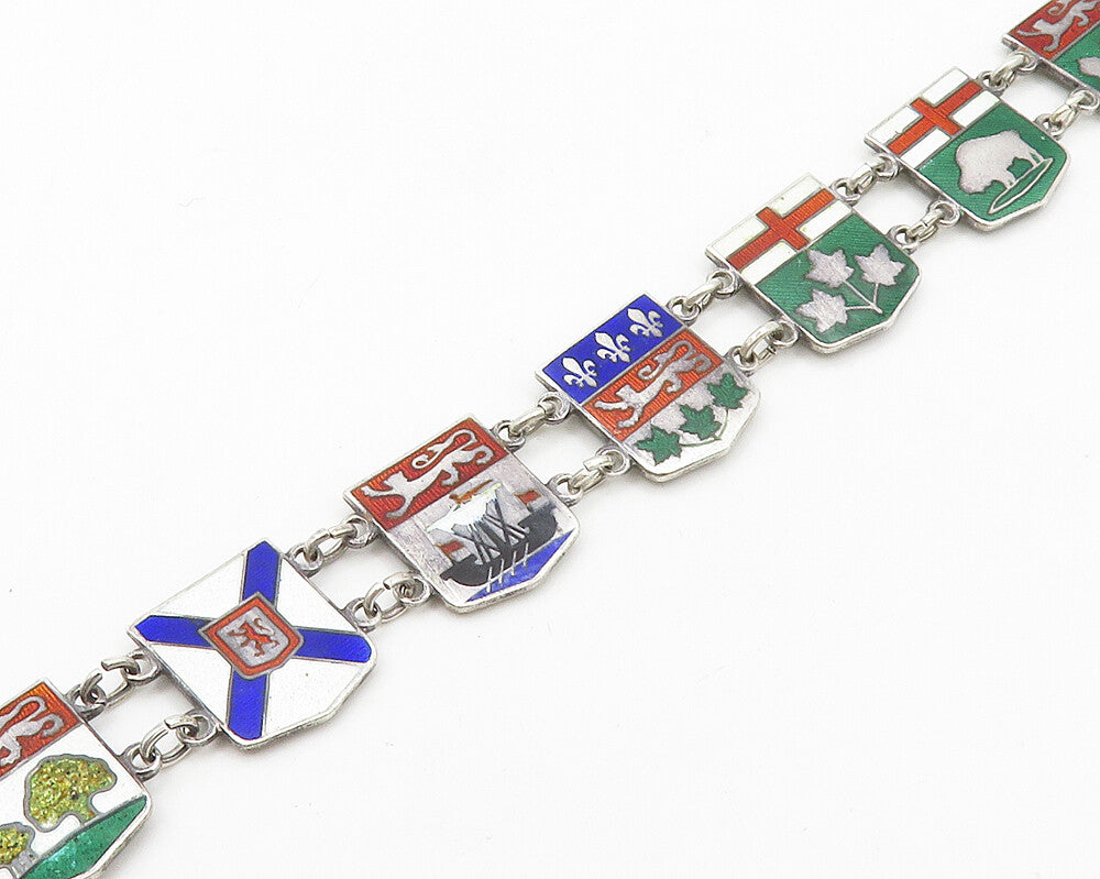 925 Sterling Silver  Vintage Enamel Coat Of Arms Chain Bracelet  BT7153