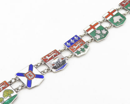 925 Sterling Silver  Vintage Enamel Coat Of Arms Chain Bracelet  BT7153