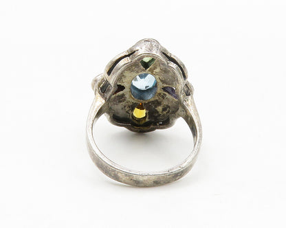925 Silver Vintage Amethyst Peridot & Multi Stone Cocktail Ring Sz 5 RG13907