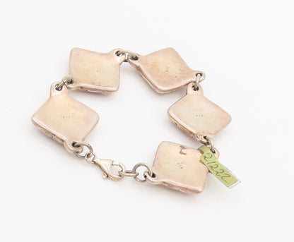 925 Sterling Silver Vintage Puffed Pebble Effect Square Link Bracelet BT9978