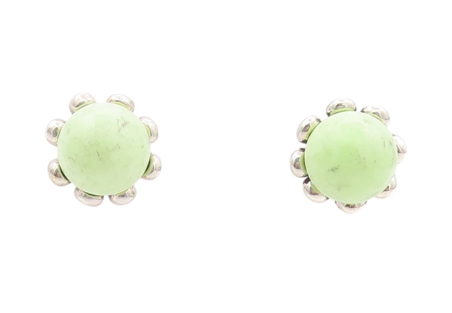 925 Sterling Silver Vintage Earrings Green Gemstone Flower Studs  EG13441
