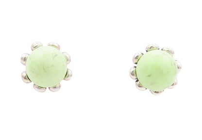 925 Sterling Silver Vintage Earrings Green Gemstone Flower Studs  EG13441