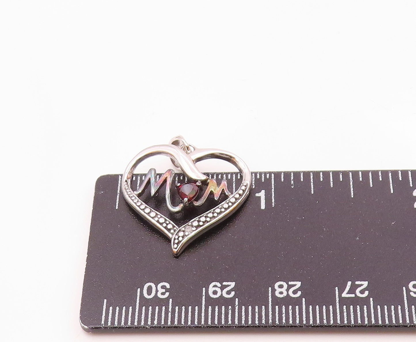 925 Sterling Silver  Vintage Genuine Diamond Mom Love Heart Pendant  PT17622