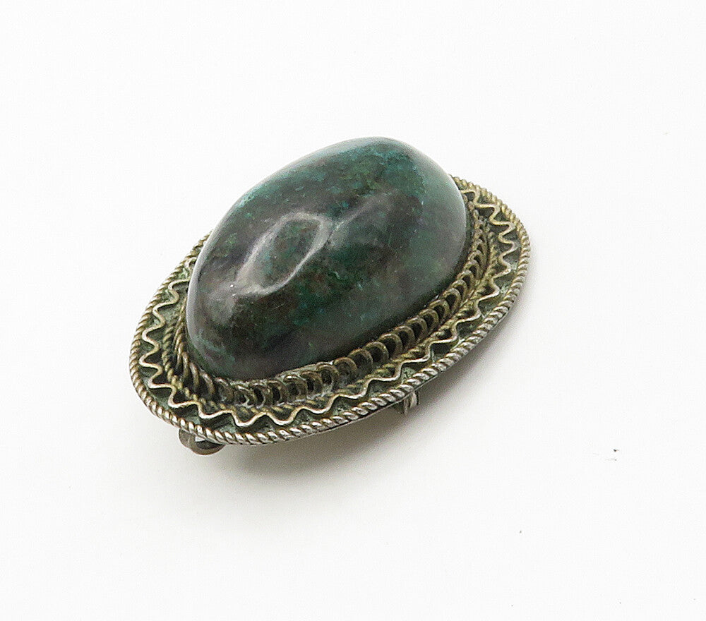 ISRAEL 925 Sterling Silver  Vintage Cabochon Cut Eilat Stone Brooch Pin BP5977
