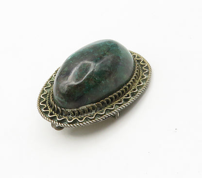ISRAEL 925 Sterling Silver  Vintage Cabochon Cut Eilat Stone Brooch Pin BP5977