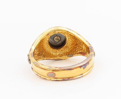 925 Sterling Silver Vintage Ring Gold Plated Diamond & Hematite  Sz 14  RG34223