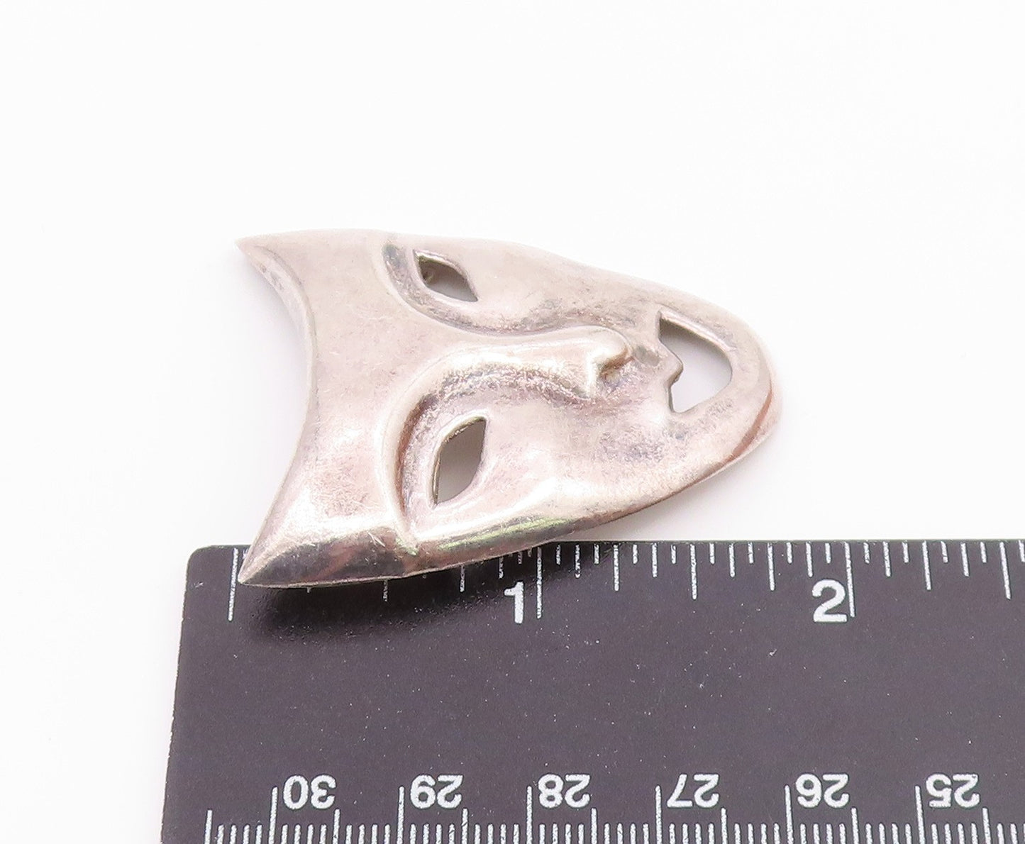 925 Sterling Silver  Vintage Shiny Drama Theater Mask Brooch Pin  BP7882