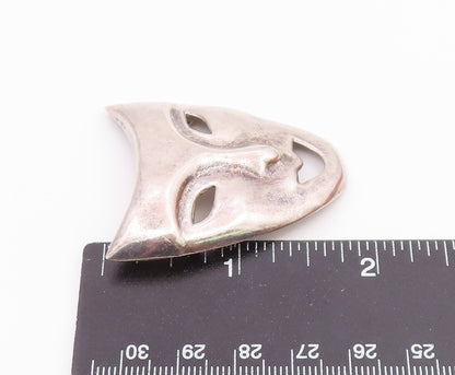 925 Sterling Silver  Vintage Shiny Drama Theater Mask Brooch Pin  BP7882