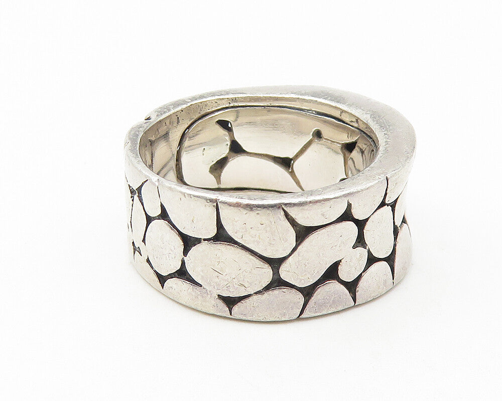 925 Sterling Silver  Vintage Shiny Cobbled Concave Band Ring Sz 7  RG11120