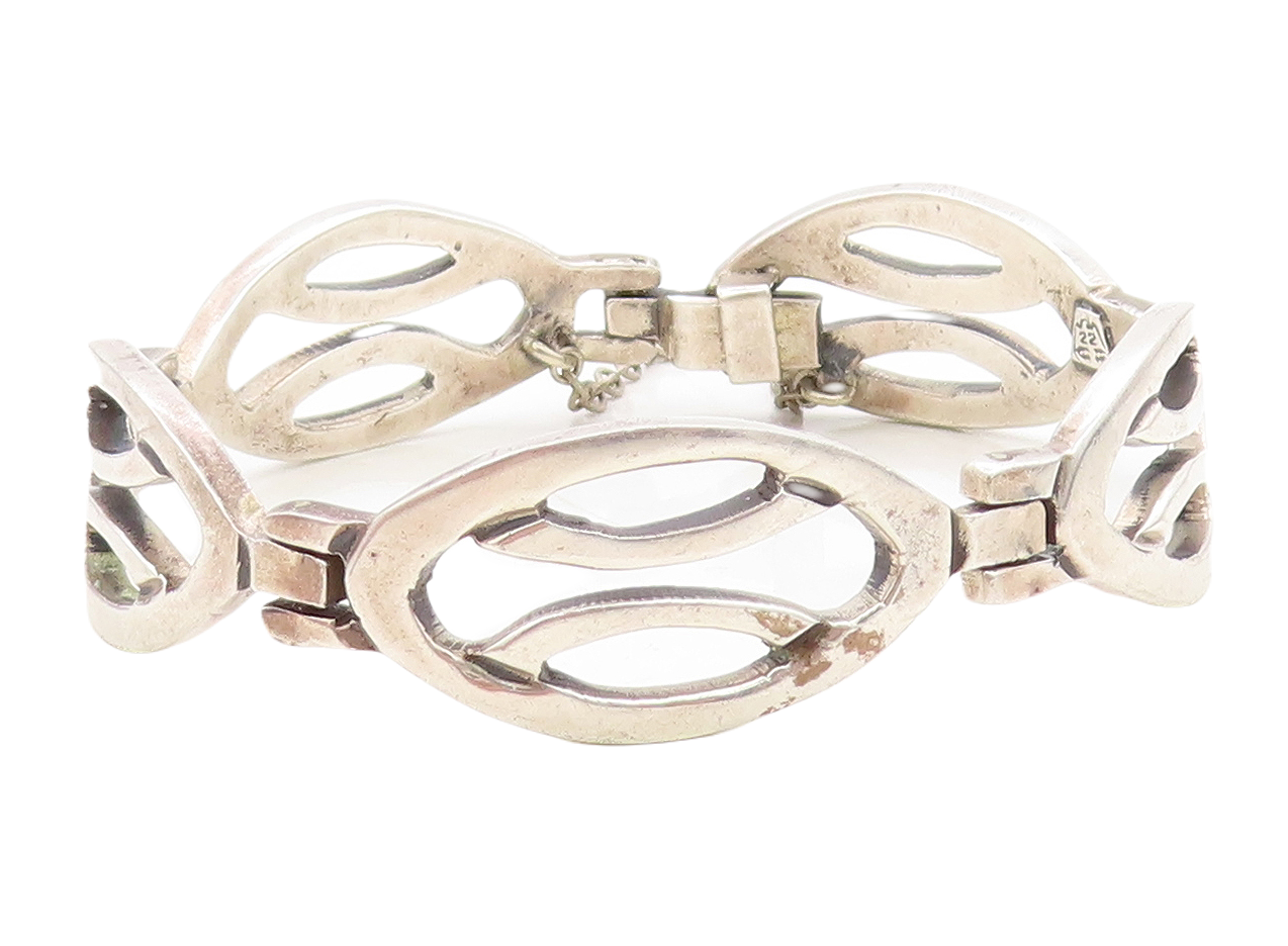 MEXICO 925 Sterling Silver  Vintage Shiny Open Hinge Chain Bracelet  BT2740