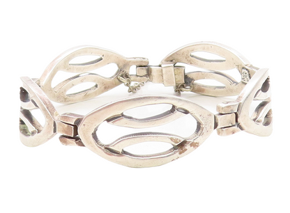 MEXICO 925 Sterling Silver  Vintage Shiny Open Hinge Chain Bracelet  BT2740
