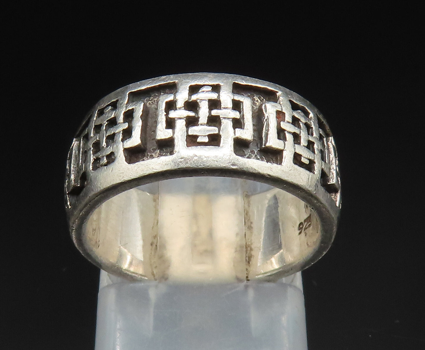 PETER STONE 925 Silver  Vintage Religious Cross Eternity Ring Sz 5  RG24878