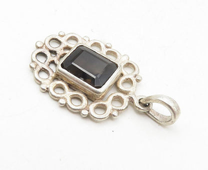 925 Sterling Silver  Vintage Smoky Topaz Infinity Border Drop Pendant  PT7106