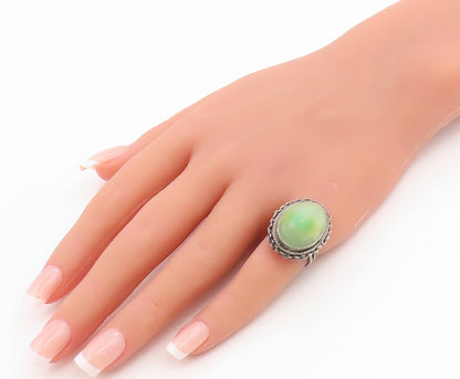 925 Sterling Silver Vintage Ring MEXICO Cabochon Jade Band  Sz 5.5  RG35857