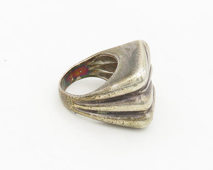 925 Sterling Silver  Vintage Modernist Square Dome Band Ring Sz 5  RG18191
