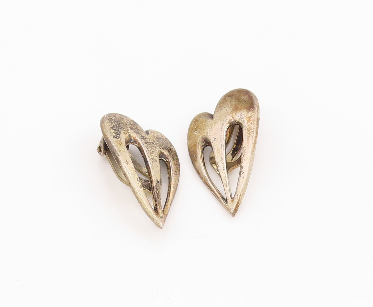 925 Sterling Silver Vintage Earrings Chunky Love Heart Cutout Clip On  EG13929