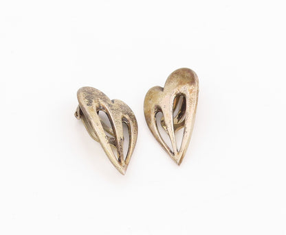 925 Sterling Silver Vintage Earrings Chunky Love Heart Cutout Clip On  EG13929