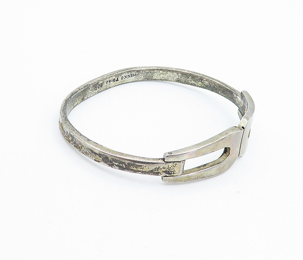 MEXICO 925 Sterling Silver  Vintage Dark Tone Hook Bangle Bracelet  BT2984