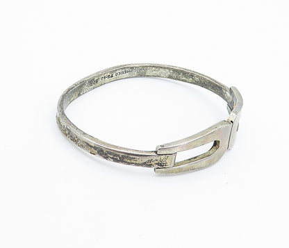 MEXICO 925 Sterling Silver  Vintage Dark Tone Hook Bangle Bracelet  BT2984