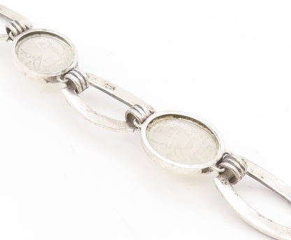 925 Sterling Silver Vintage Bracelet Carved Quartz Classic Panel Link  BT11743