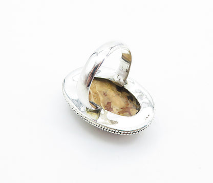 925 Sterling Silver  Cabochon Cut Brown Jasper Cocktail Ring Sz 6  RG7809