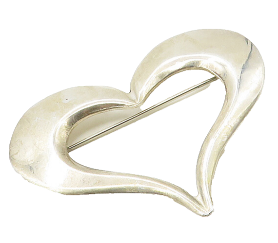 MEXICO 925 Sterling Silver  Vintage Shiny Open Love Heart Brooch Pin  BP6741