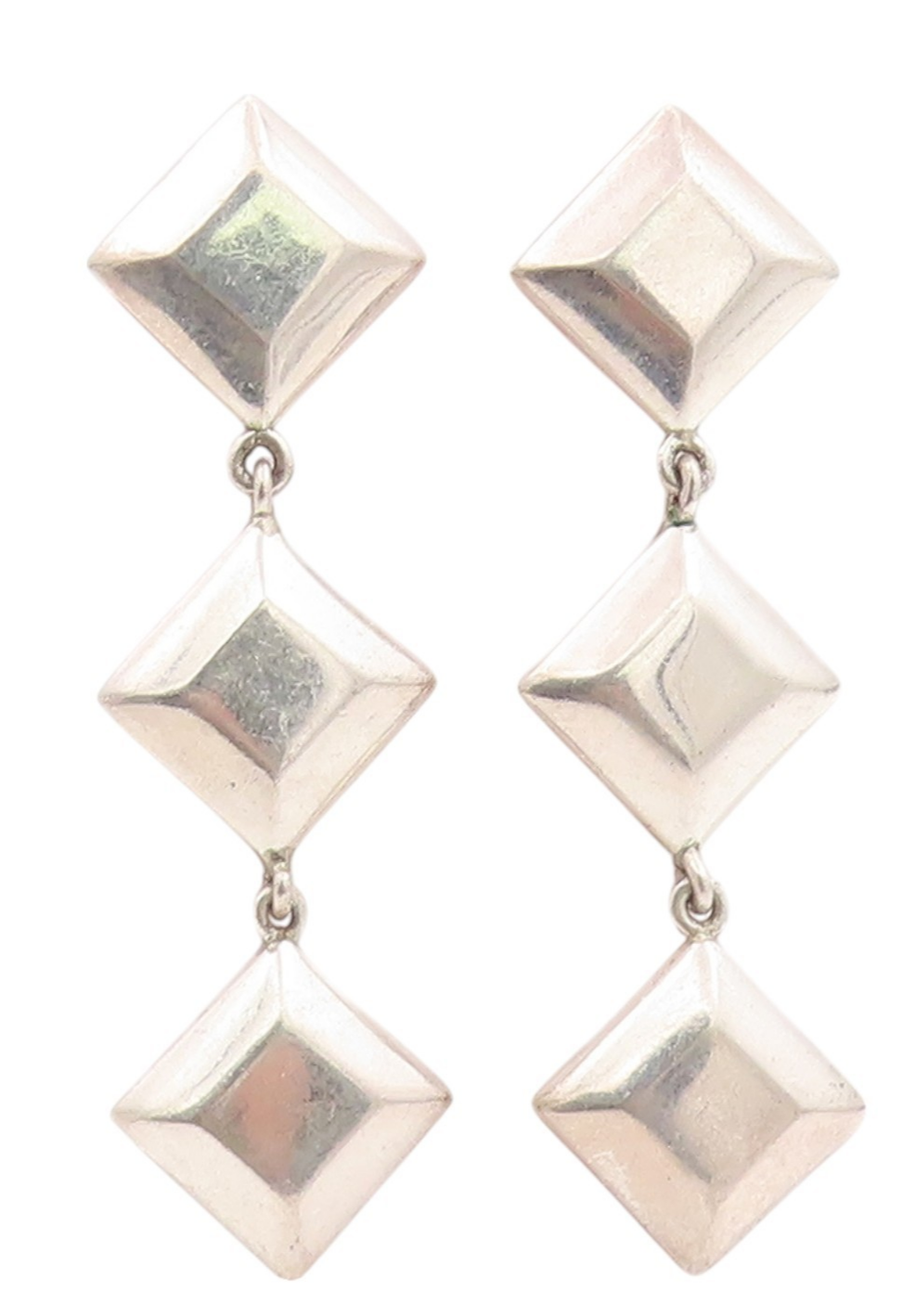 925 Sterling Silver Vintage Earrings BARRA Dangling Drop Square Design  EG13519