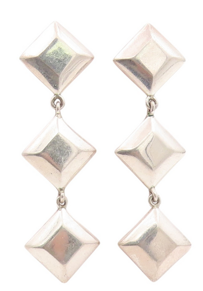 925 Sterling Silver Vintage Earrings BARRA Dangling Drop Square Design  EG13519