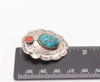 925 Sterling Silver Earrings NAVAJO Turquoise & Carnelian Swirly Etched  EG12847