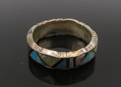 ZUNI NAVAJO 925 Silver  Vintage Turquoise & Mother Of Pearl Ring Sz 8  RG22896