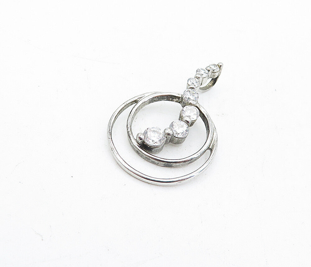 925 Sterling Silver  Vintage Graduated Cubic Zirconia Circles Pendant  PT3676