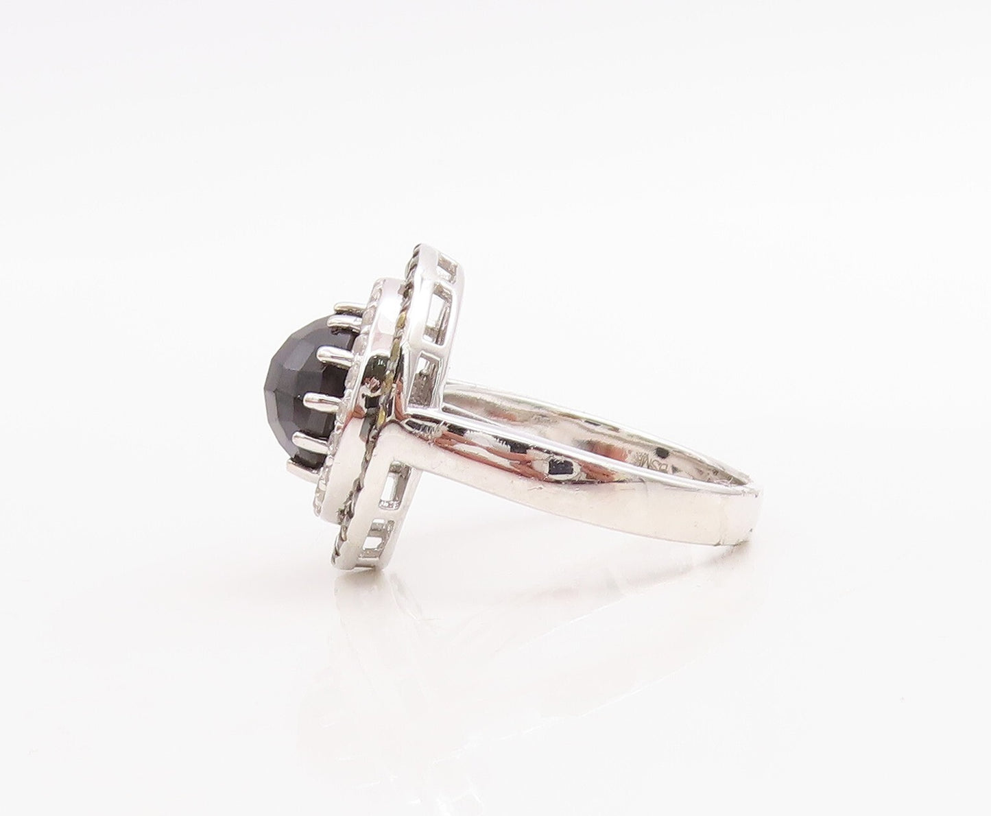 925 Sterling Silver Vintage Ring Round Onyx CZ & Citrine Rings  Sz 7  RG30978