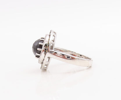 925 Sterling Silver Vintage Ring Round Onyx CZ & Citrine Rings  Sz 7  RG30978