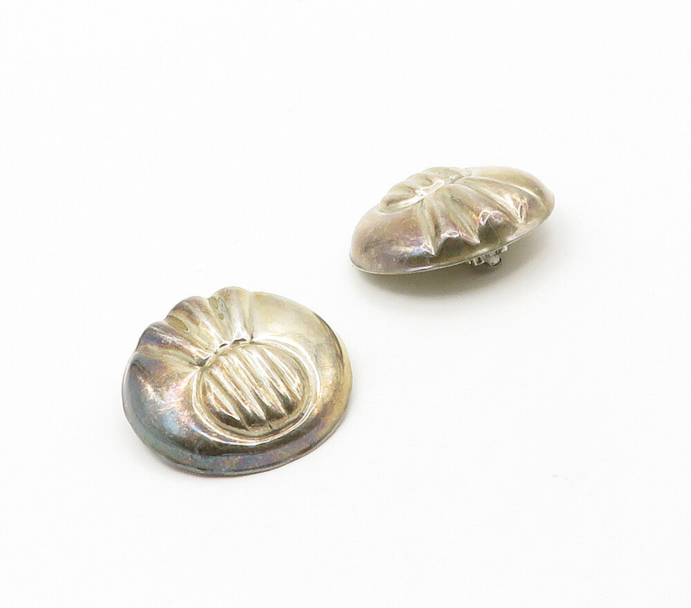 MEXICO 925 Silver  Vintage Hollow Fluted Design Non Pierce Earrings  EG8444