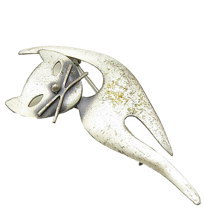 DANECRAFT 925 Sterling Silver   Vintage Modernist Cat Motif Brooch Pin  BP6615