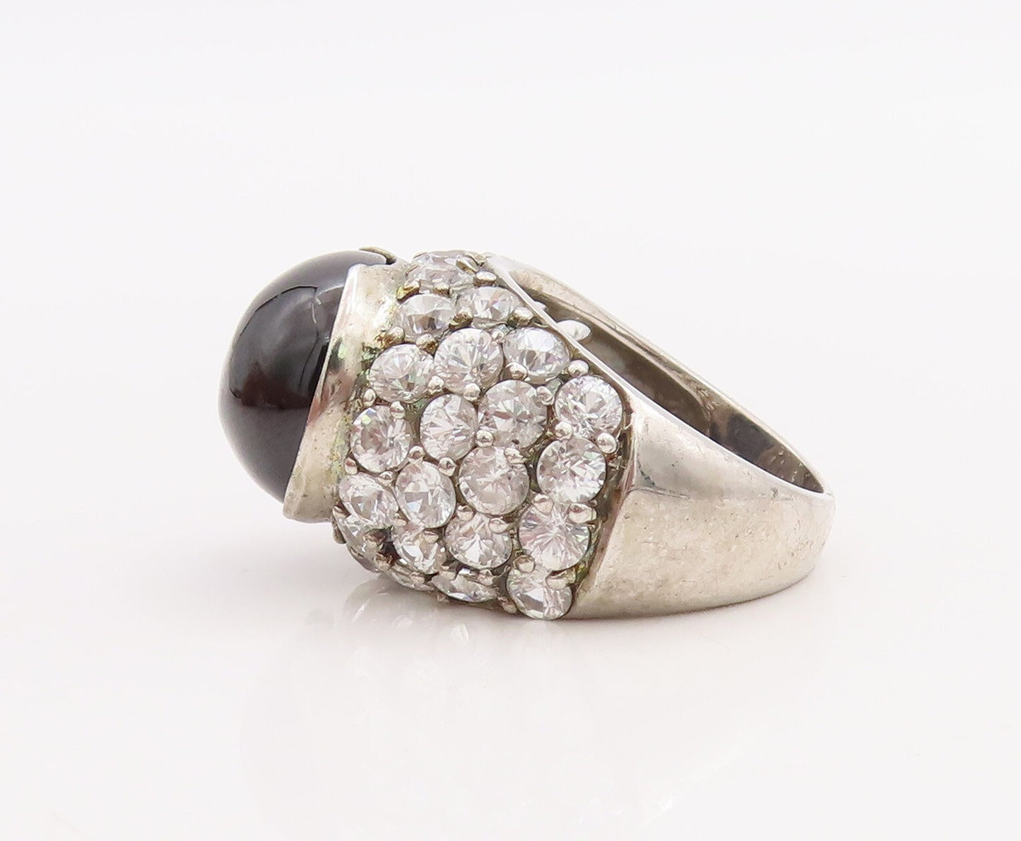 925 Sterling Silver Vintage Ring Cabochon Onyx Inlay Topaz  Sz 7  RG28873