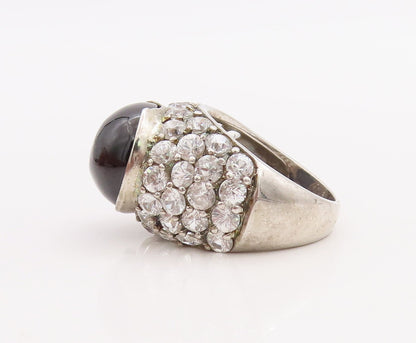 925 Sterling Silver Vintage Ring Cabochon Onyx Inlay Topaz  Sz 7  RG28873