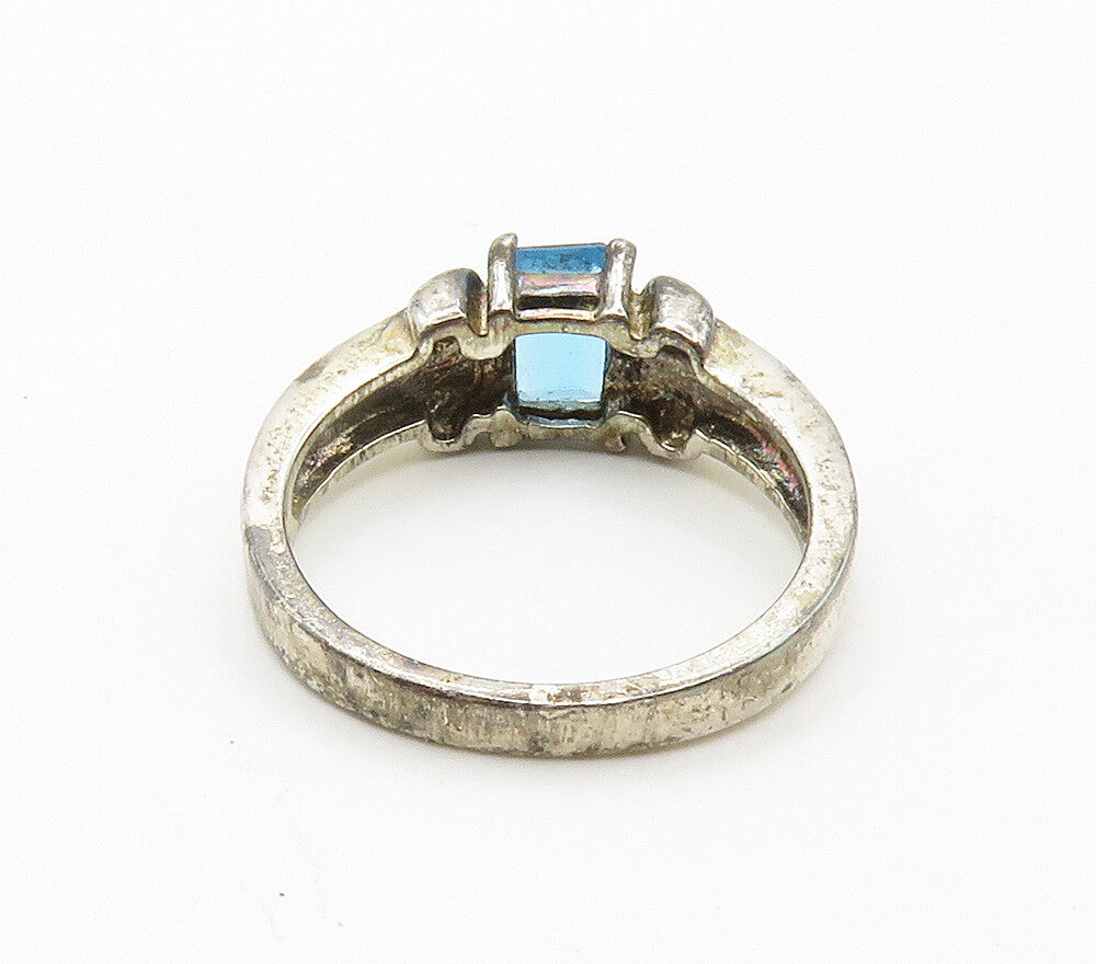AVON 925 Sterling Silver  Vintage Blue Topaz & Enamel Band Ring Sz 8  RG15542