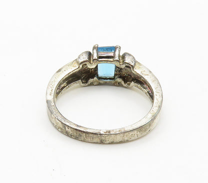 AVON 925 Sterling Silver  Vintage Blue Topaz & Enamel Band Ring Sz 8  RG15542