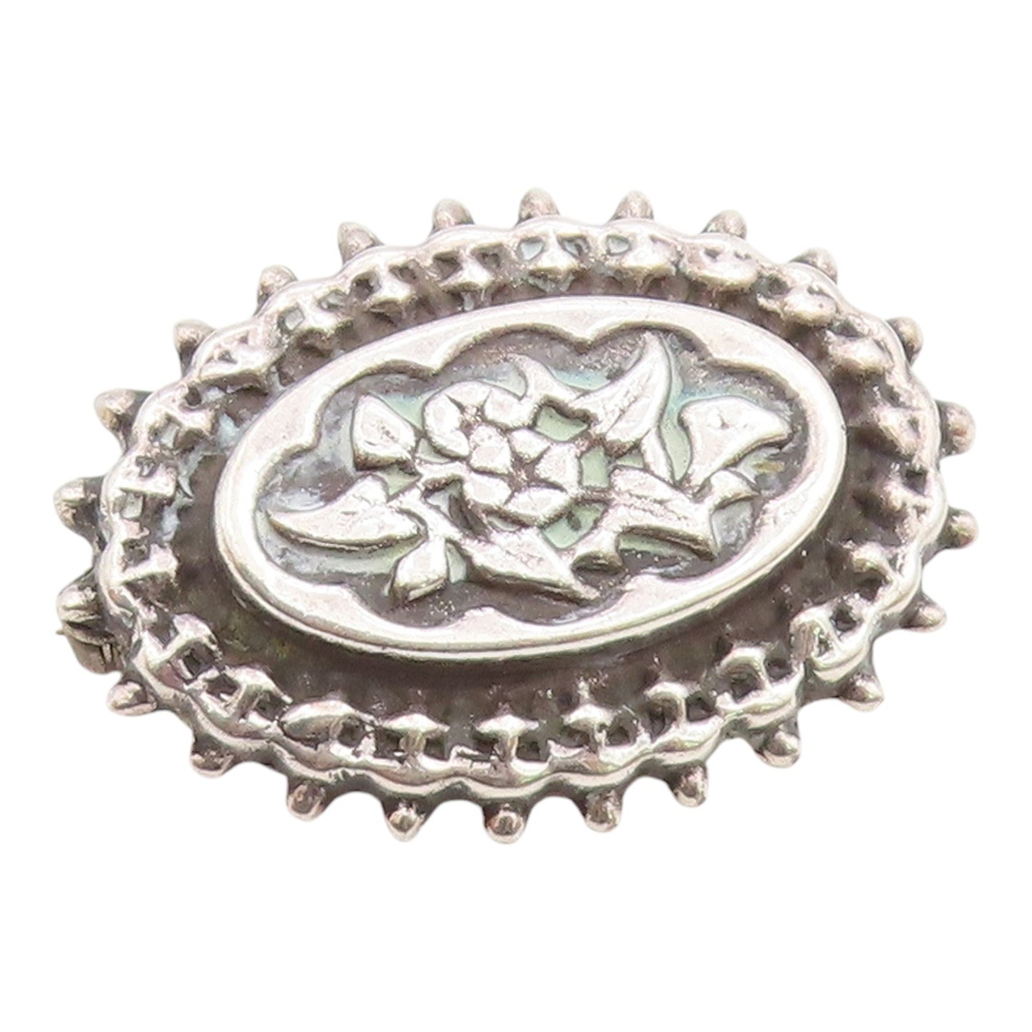 925 Sterling Silver  Vintage Shiny Floral Patterned Dome Brooch Pin  BP3637