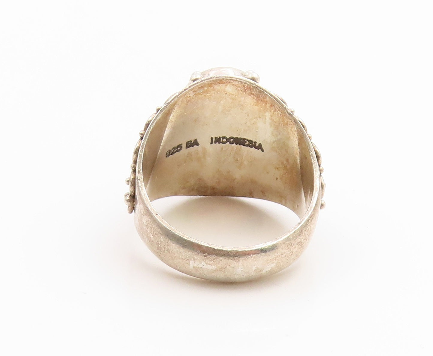 925 Sterling Silver Vintage Ring SUARTI BALI Mother Of Pearl Band  Sz 8  RG35569