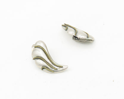MEXICO 925 Silver  Vintage Two Tone Rope Twist Non Pierce Earrings  EG9305