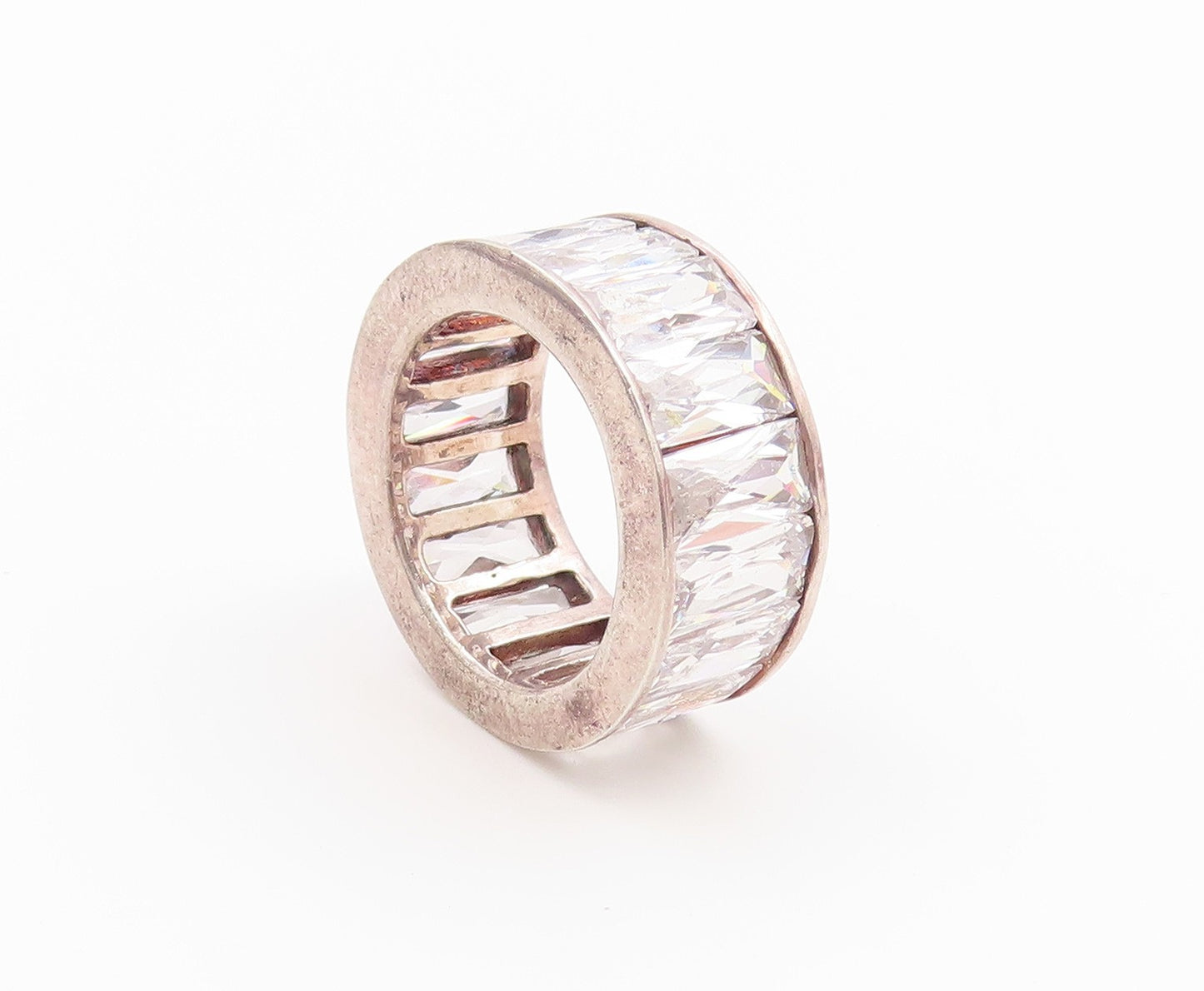 925 Sterling Silver Vintage Ring Baguette Cut CZ Eternity Band  Sz 5  RG36845