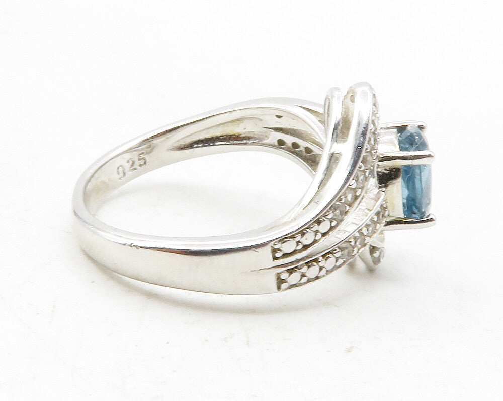 925 Sterling Silver Blue & White Topaz Split Design Band Ring Sz 6  RG12231