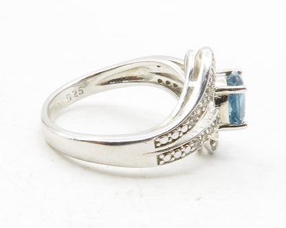 925 Sterling Silver Blue & White Topaz Split Design Band Ring Sz 6  RG12231