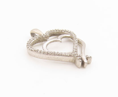 925 Sterling Silver Vintage Pendant Genuine Diamonds Double Love Heart  PT25906